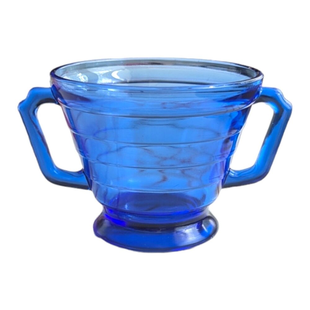 Cobalt Blue Vintage Hazel-Atlas Moderntone Depression Glass Open Sugar Bowl MCM
